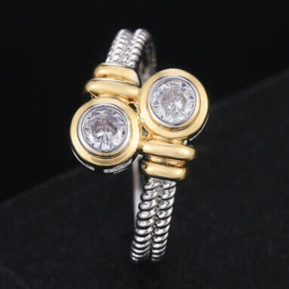 Diamond Two-Tone Cable Crossover Ring - Picture 7 of 10